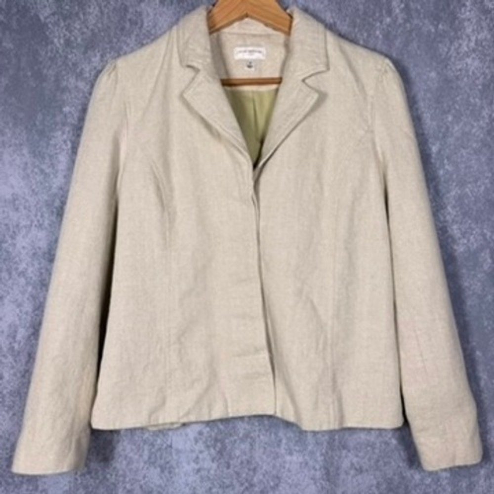 Isaac Mizrahi Target Blazer Women 12 Beige Linen Blend Herringbone Jacket